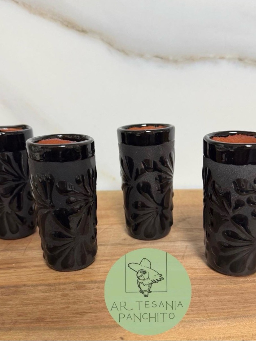 Set of 4 Black Decorative Ceramic Shot Glasses